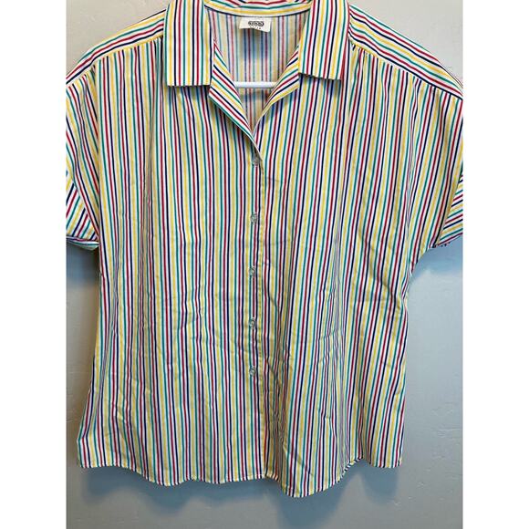 70's Vintage Nikki Rainbow Striped Short Sleeve Button Up Blouse Size 13/14 - Picture 10 of 12